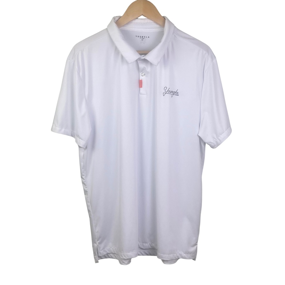YoungLA White Short Sleeve Polo Golf Stretch Performance Shirt Size XL